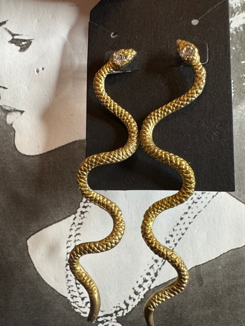 Vintage Gold Tone Snake Dangle Earrings